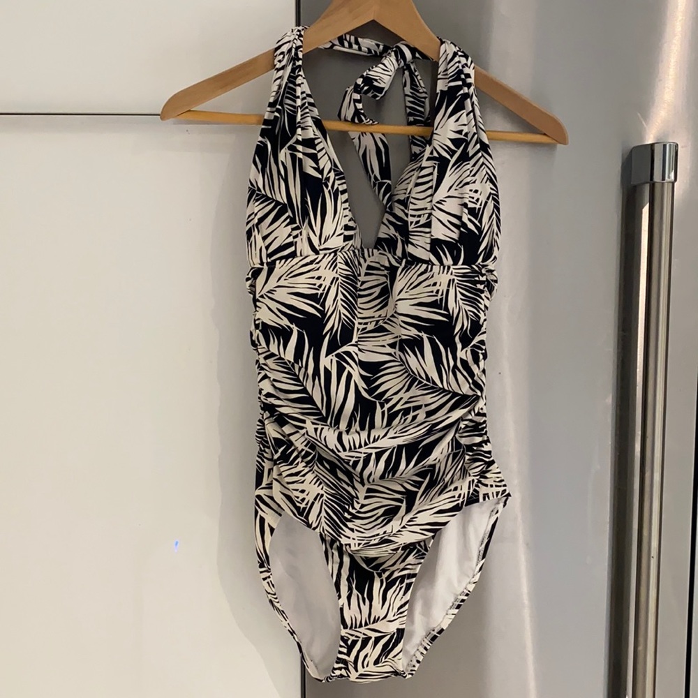Old Navy Black and White Leaf Print One Piece Swimsuit